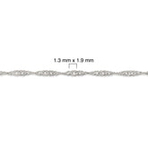 Silver Singapore chain with measurement details on a white background